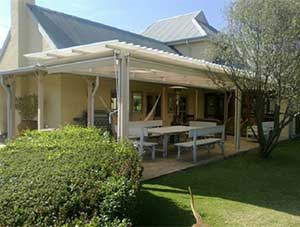 Pergola structure fitted with polycarbon sheeting